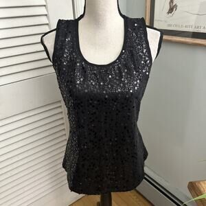 Vintage Spiegel Top Womens Medium Black Sequin Tank Vampy Going Out Party Glam